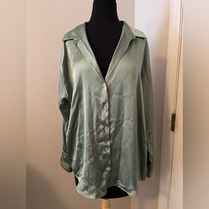 Never worn Zara satin button down. Light green. XXL.